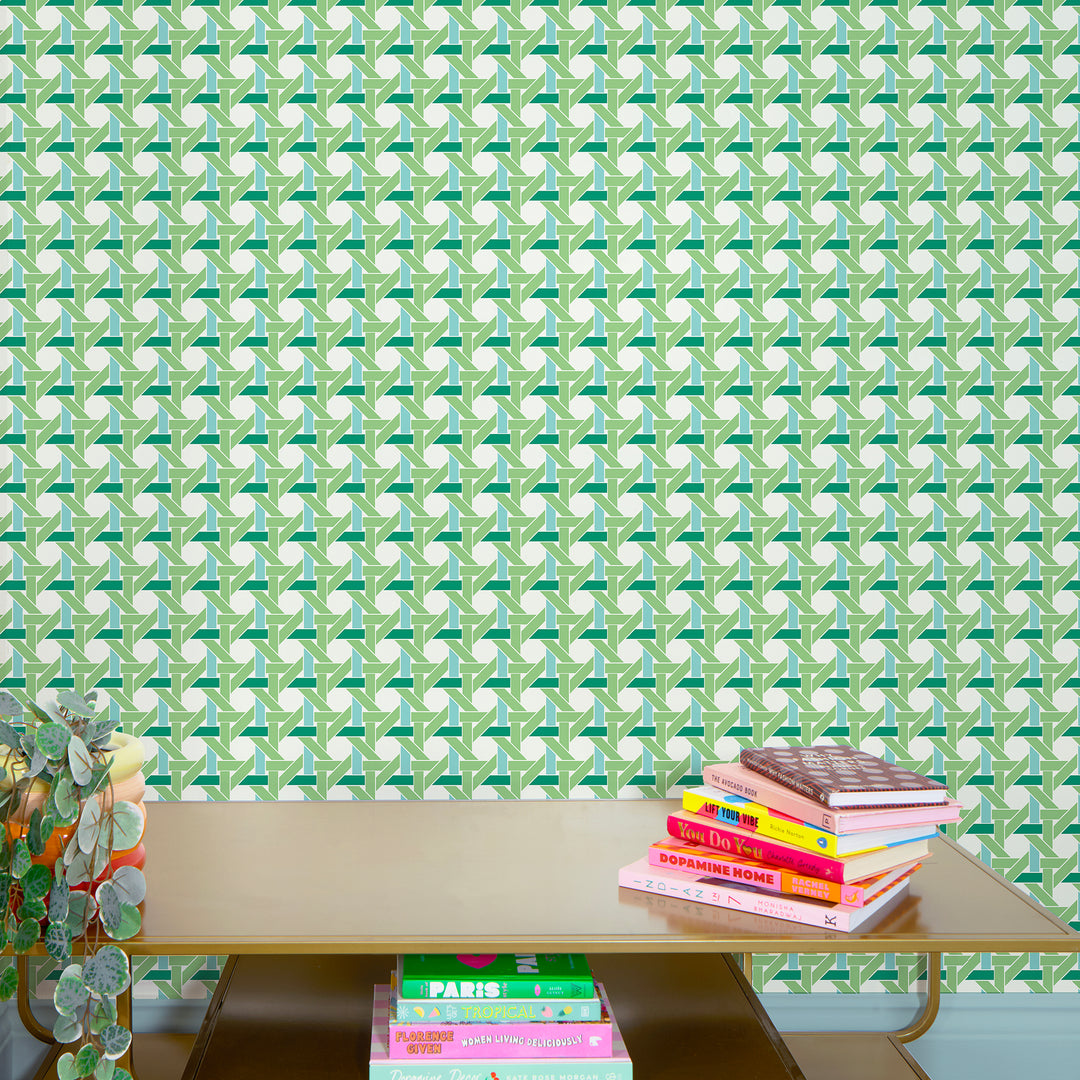 Rattan Resort Wallpaper in Green and Turquoise