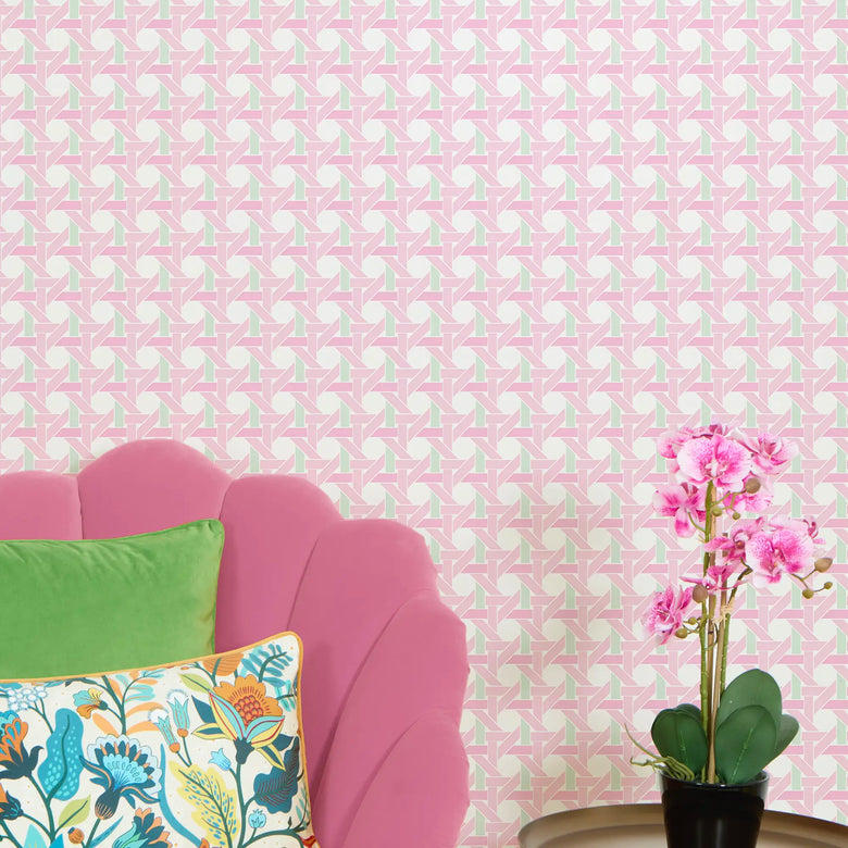 Rattan Resort Wallpaper in Pink and Mint