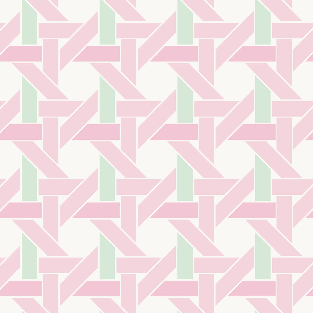 Rattan Resort Wallpaper in Pink and Mint