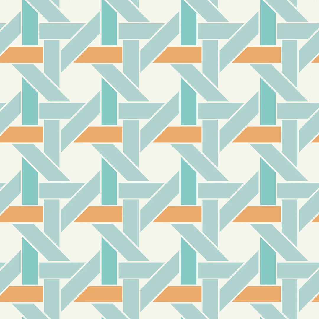 Rattan Resort Wallpaper in Turquoise and Orange