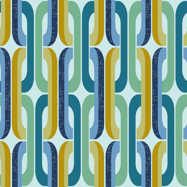 Retro Links Wallpaper in Blues and Yellows