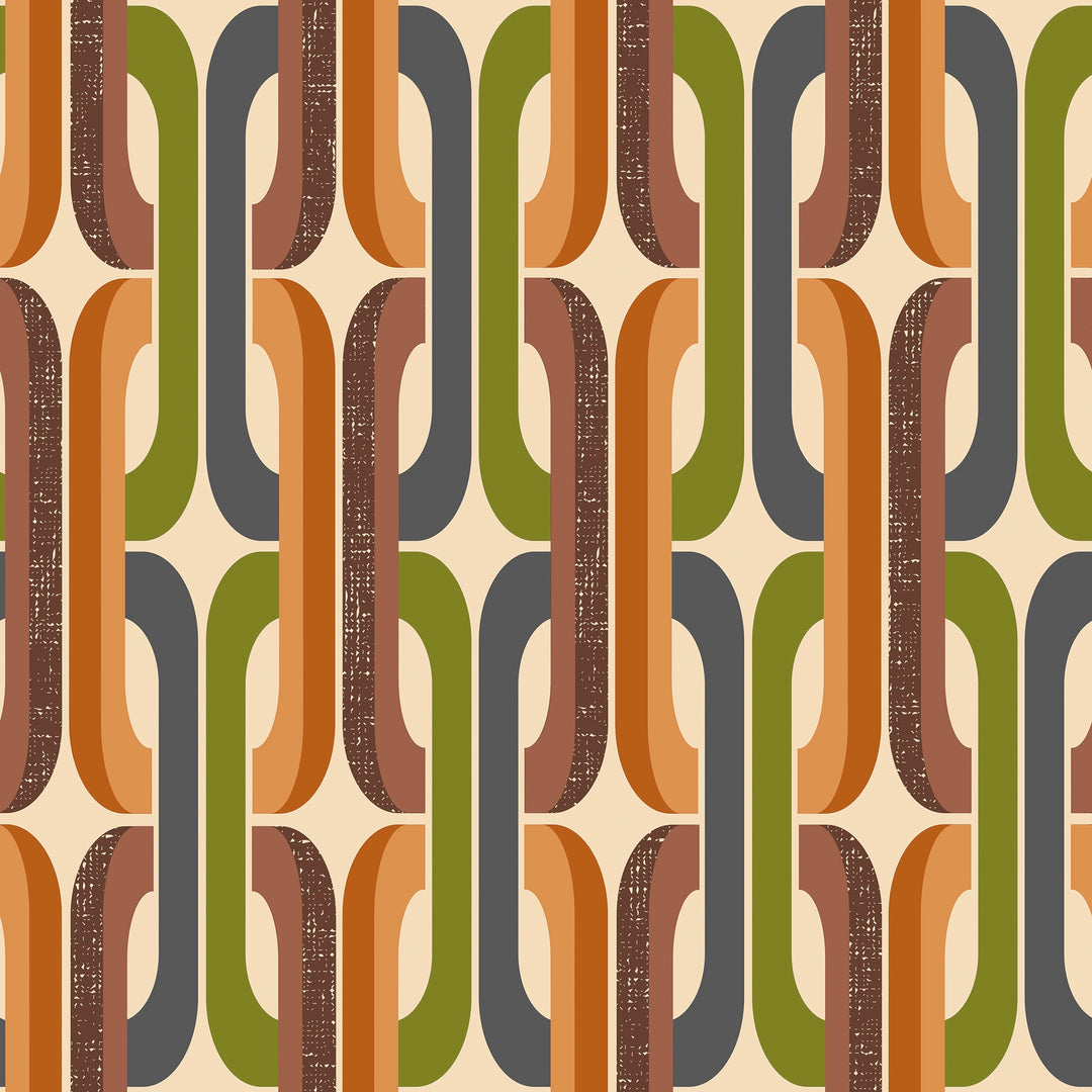 Retro Links Wallpaper in Orange and Avocado
