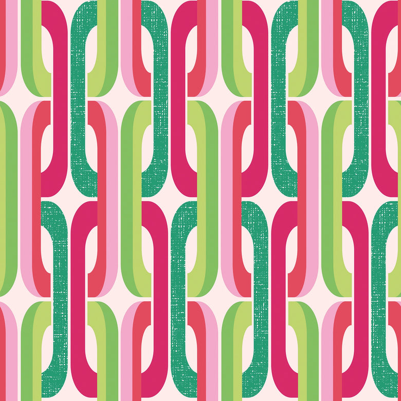 Retro Links Wallpaper in Pinks and Apple Greens