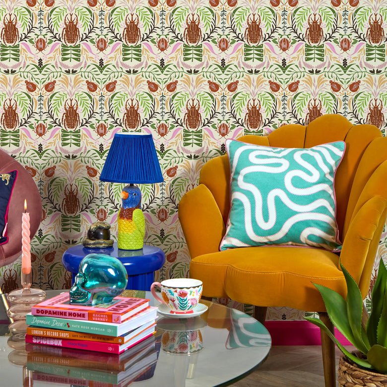 Sacred Scarabs Wallpaper in Blush on The Cat that Licked the Cream