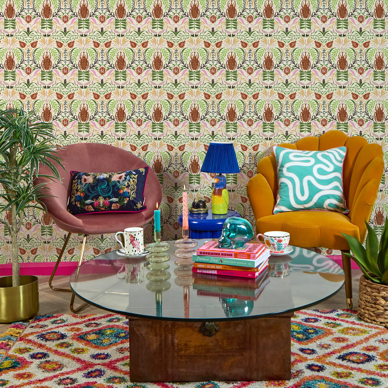 Sacred Scarabs Wallpaper in Blush on The Cat that Licked the Cream