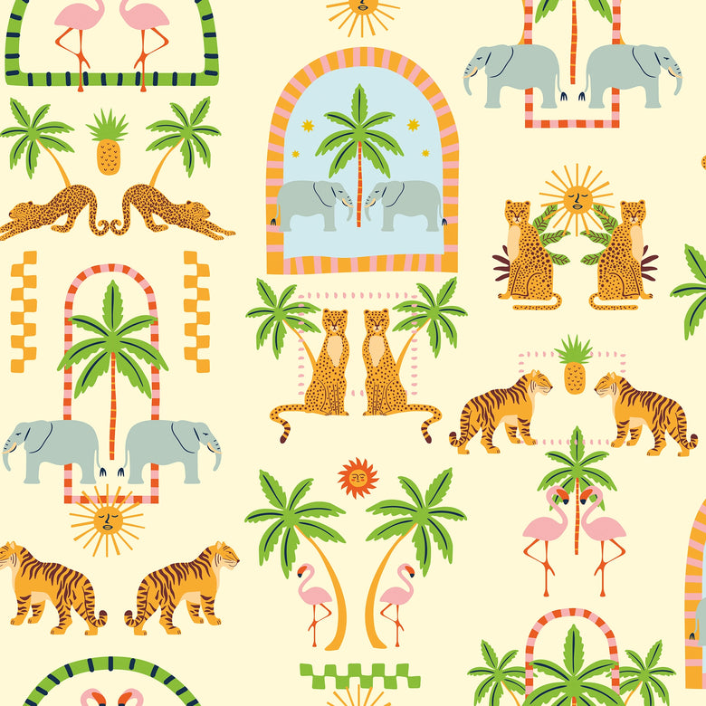 Sample of Safari So-Goodie Wallpaper on Butter Yellow