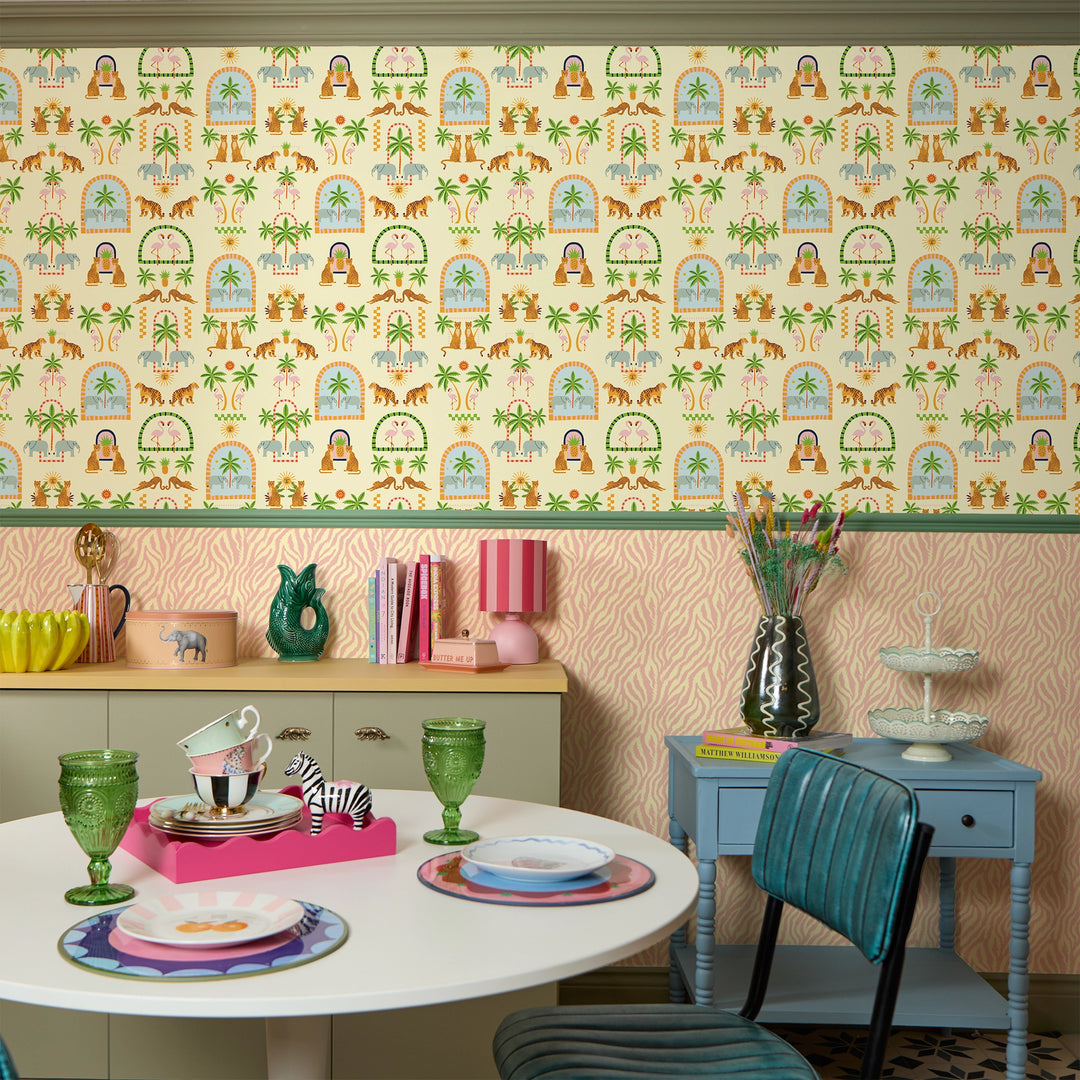 Truly Tiger Wallpaper in Rosy Pink on Cream