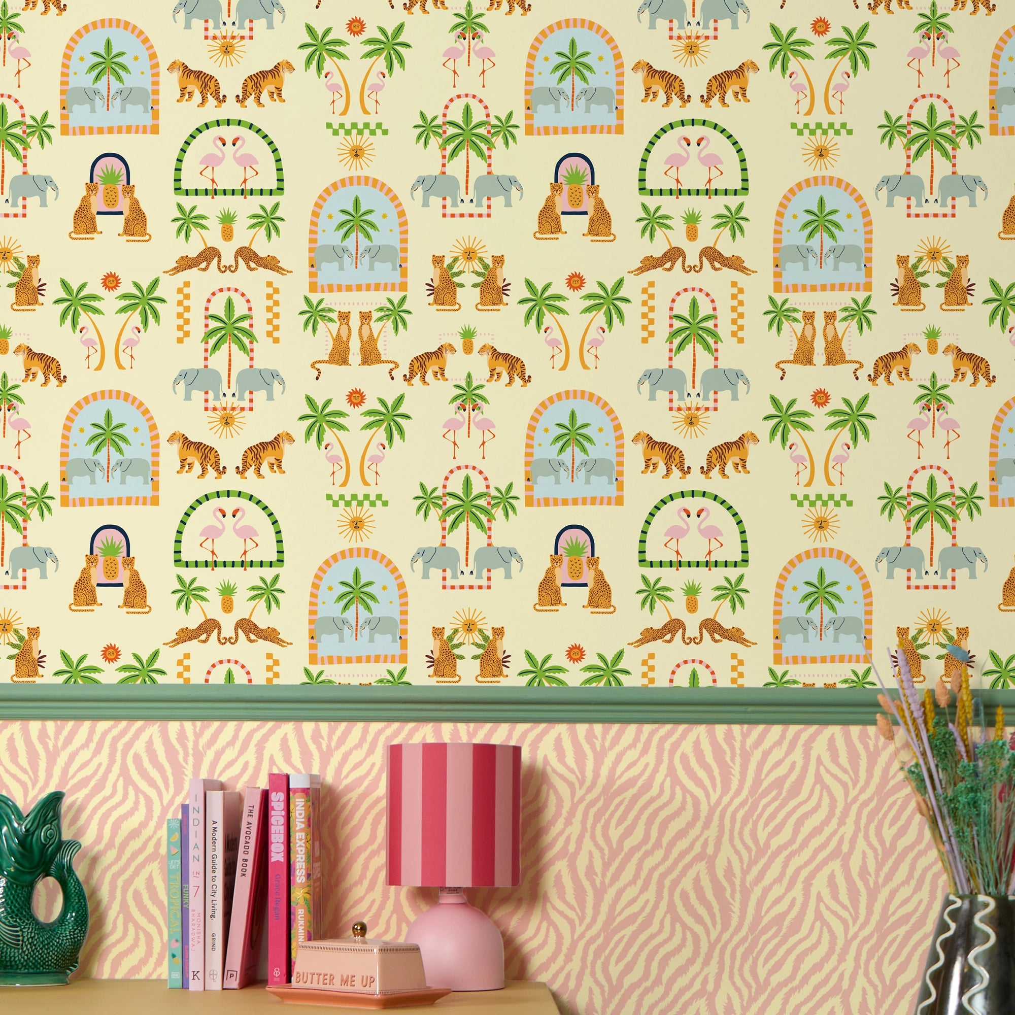 Truly Tiger Wallpaper in Rosy Pink on Cream