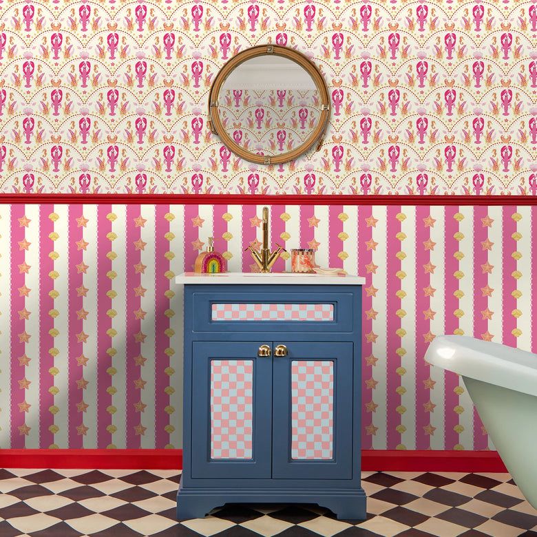 Seashell Stripe Wallpaper in Hot Pink and Cream