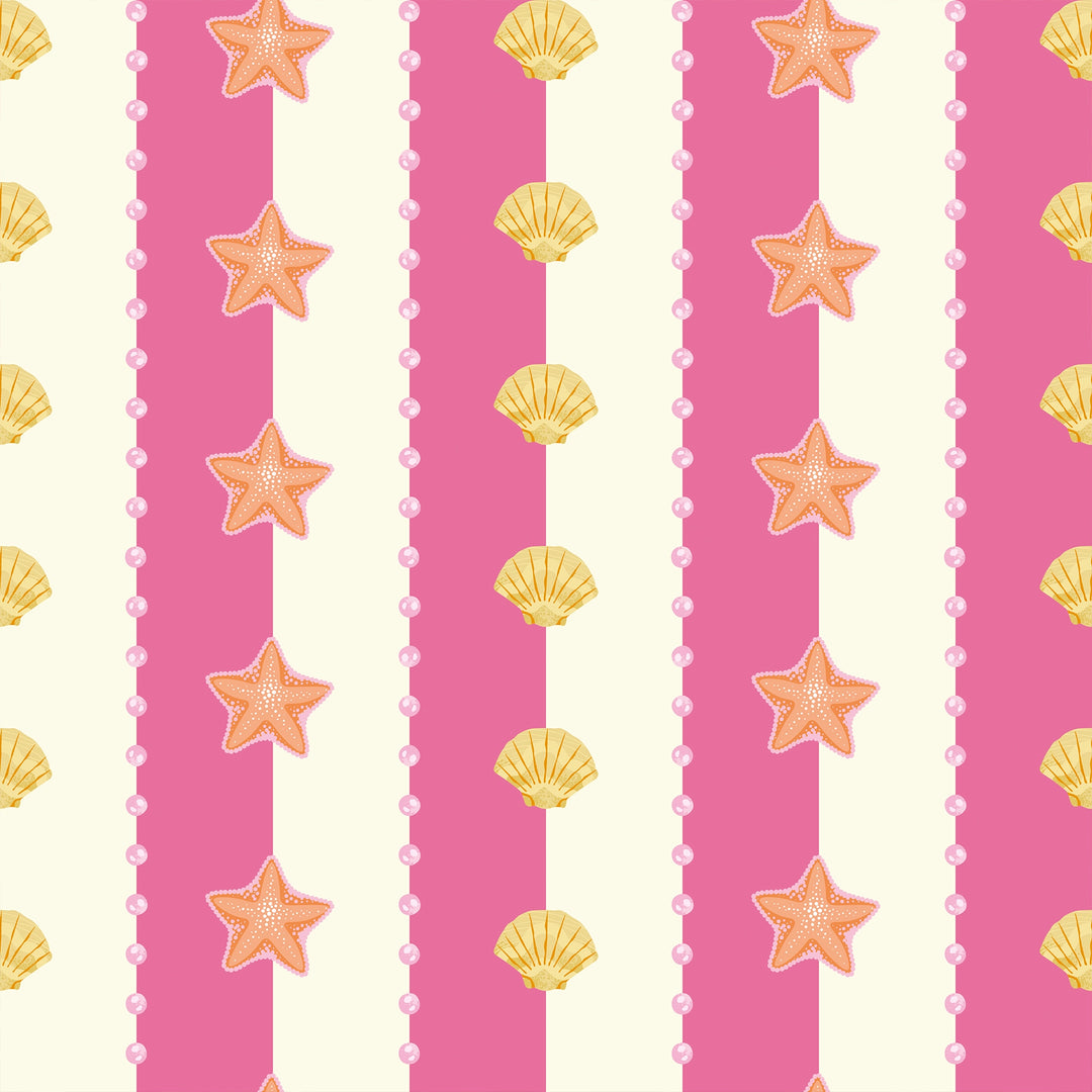 Seashell Stripe Wallpaper in Hot Pink and Cream