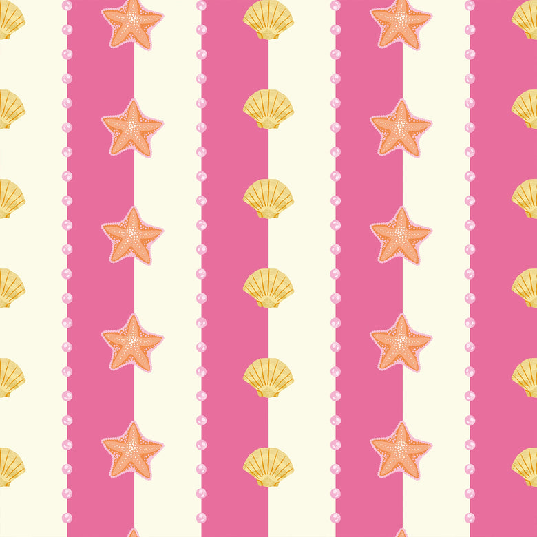 Seashell Stripe Wallpaper in Hot Pink and Cream