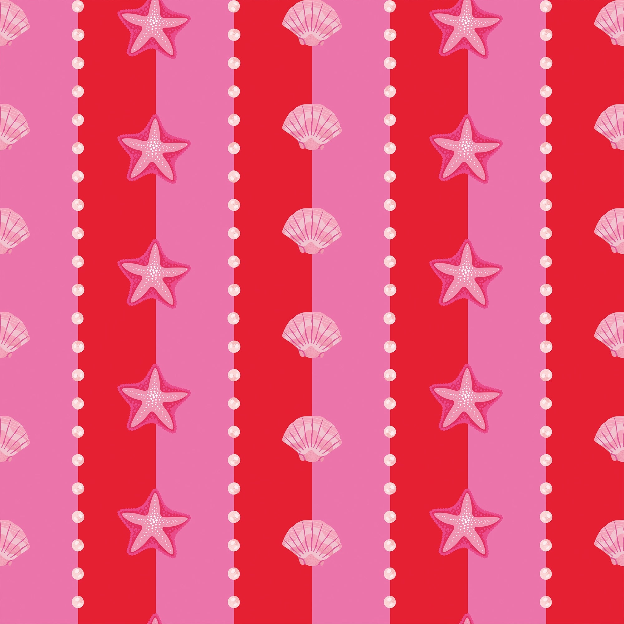 Seashell Stripe Wallpaper in Red and Hot Pink