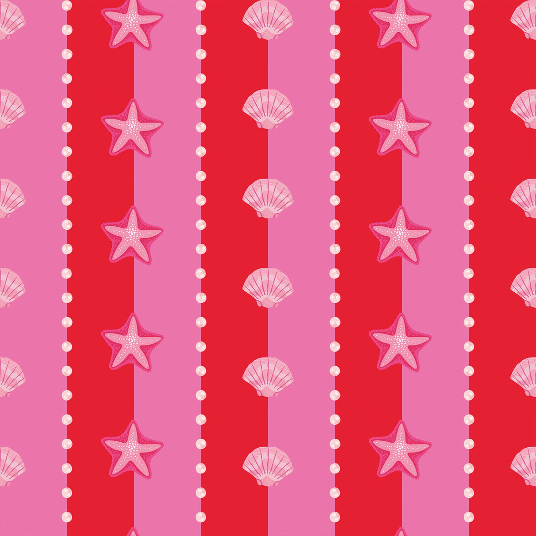 Seashell Stripe Wallpaper in Red and Hot Pink