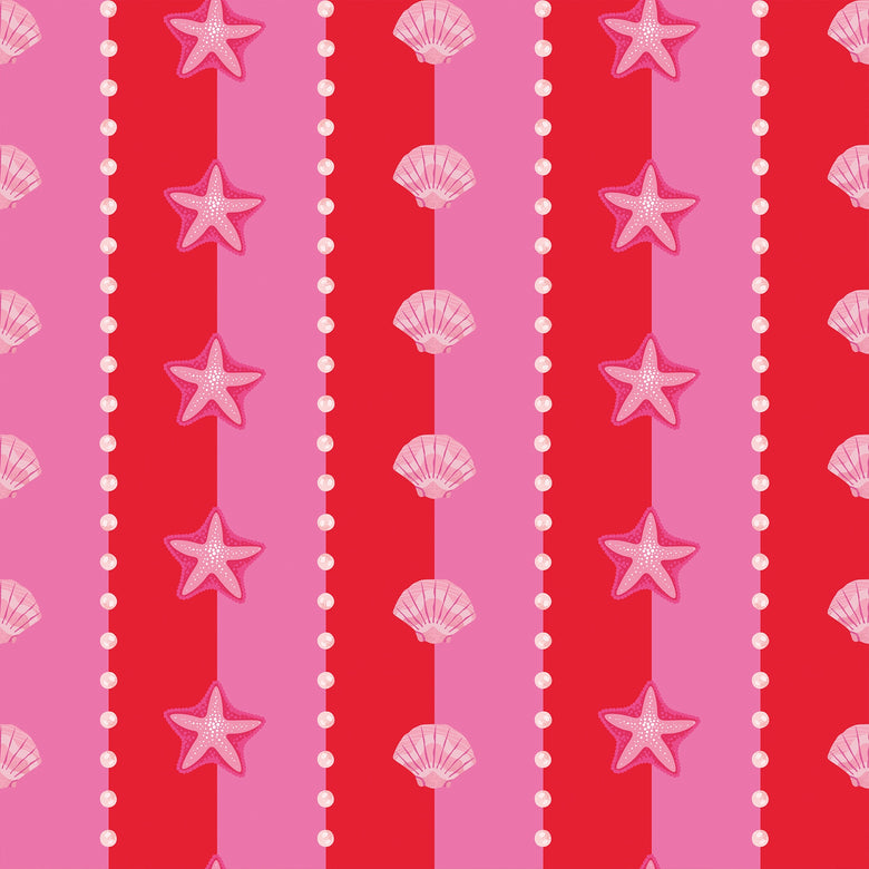 Seashell Stripe Wallpaper in Red and Hot Pink