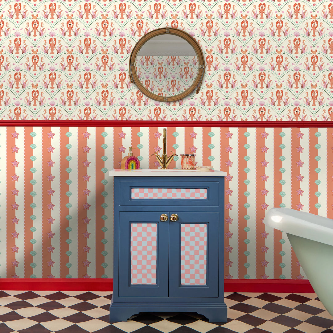Seashell Stripe Wallpaper in Terracotta and Cream