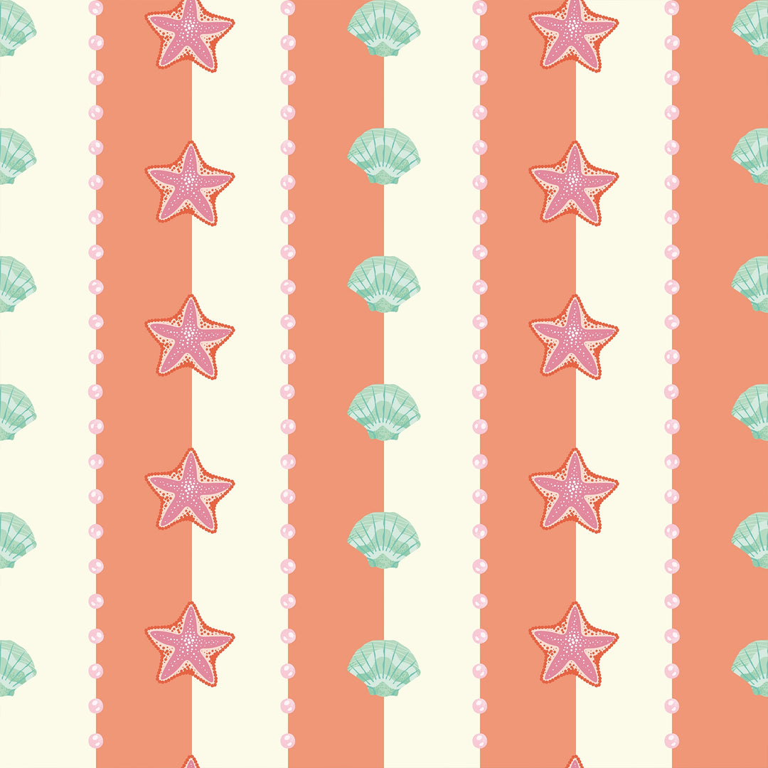 Seashell Stripe Wallpaper in Terracotta and Cream