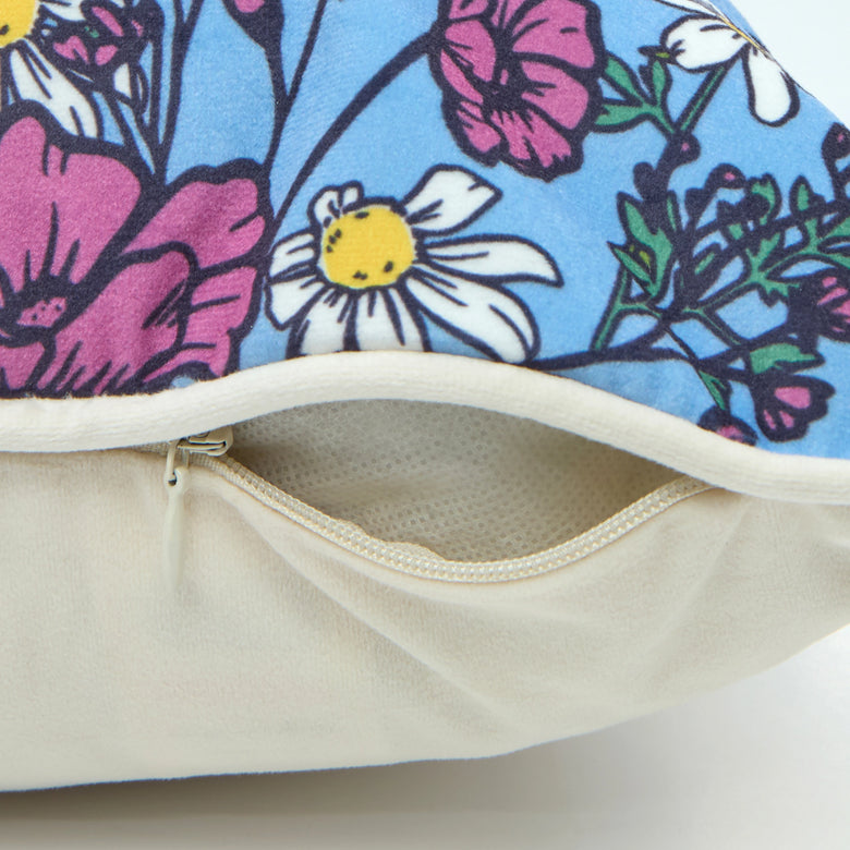 She's a Wildflower Bolster Cushion in Brights on Blue