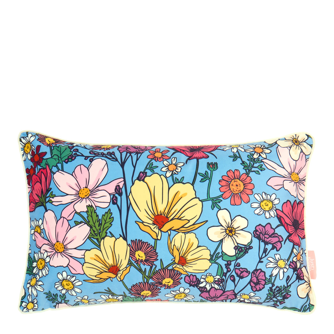 She's a Wildflower Bolster Cushion in Brights on Blue