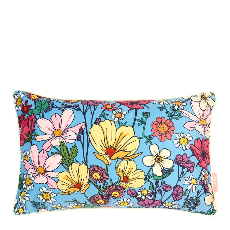 She's a Wildflower Bolster Cushion in Brights on Blue