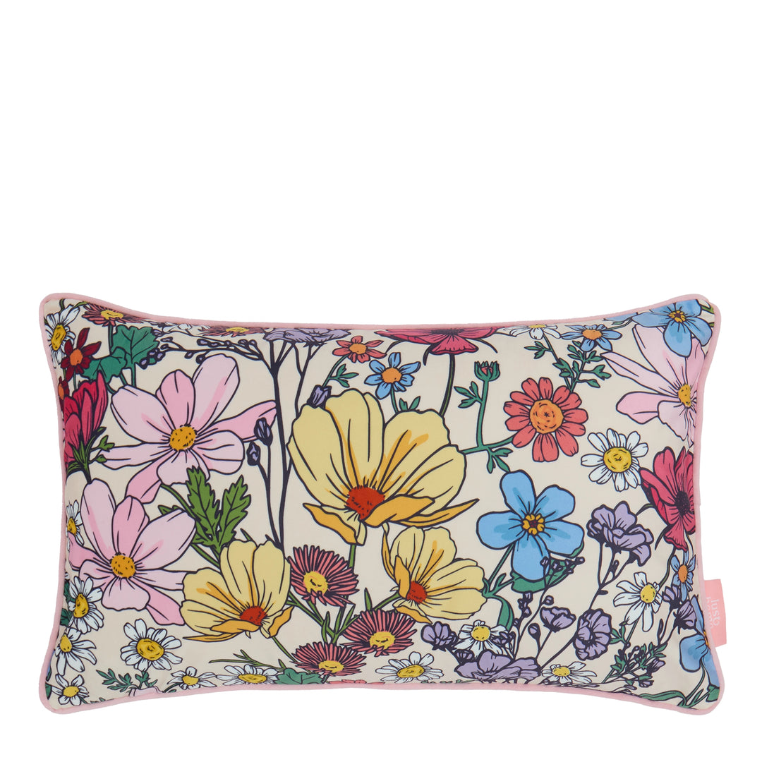 She's a Wildflower Bolster Cushion in Brights on Vintage Cream