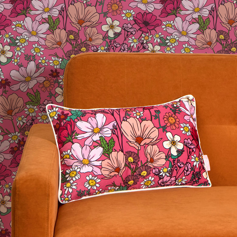 She's a Wildflower Bolster Cushion in Rose Pink