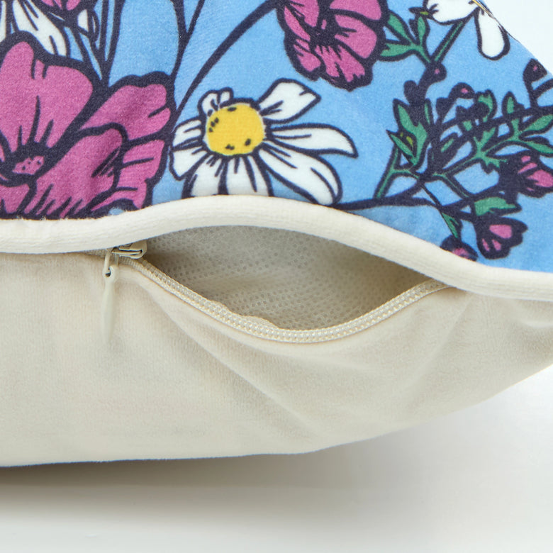 She's a Wildflower Square Cushion in Brights on Blue