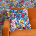 She's a Wildflower Square Cushion in Brights on Blue