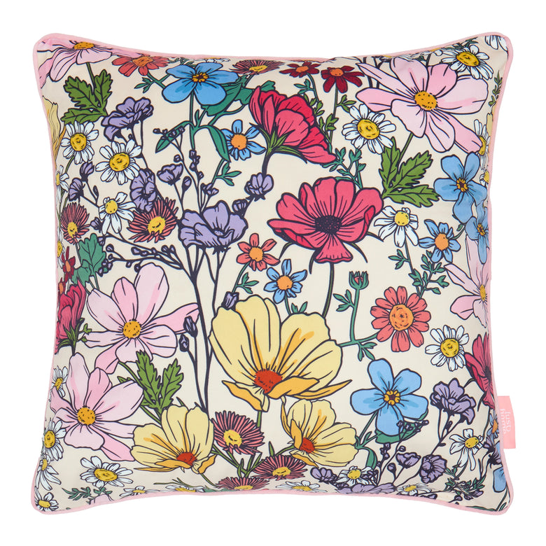 She's a Wildflower Square Cushion in Brights on Vintage Cream