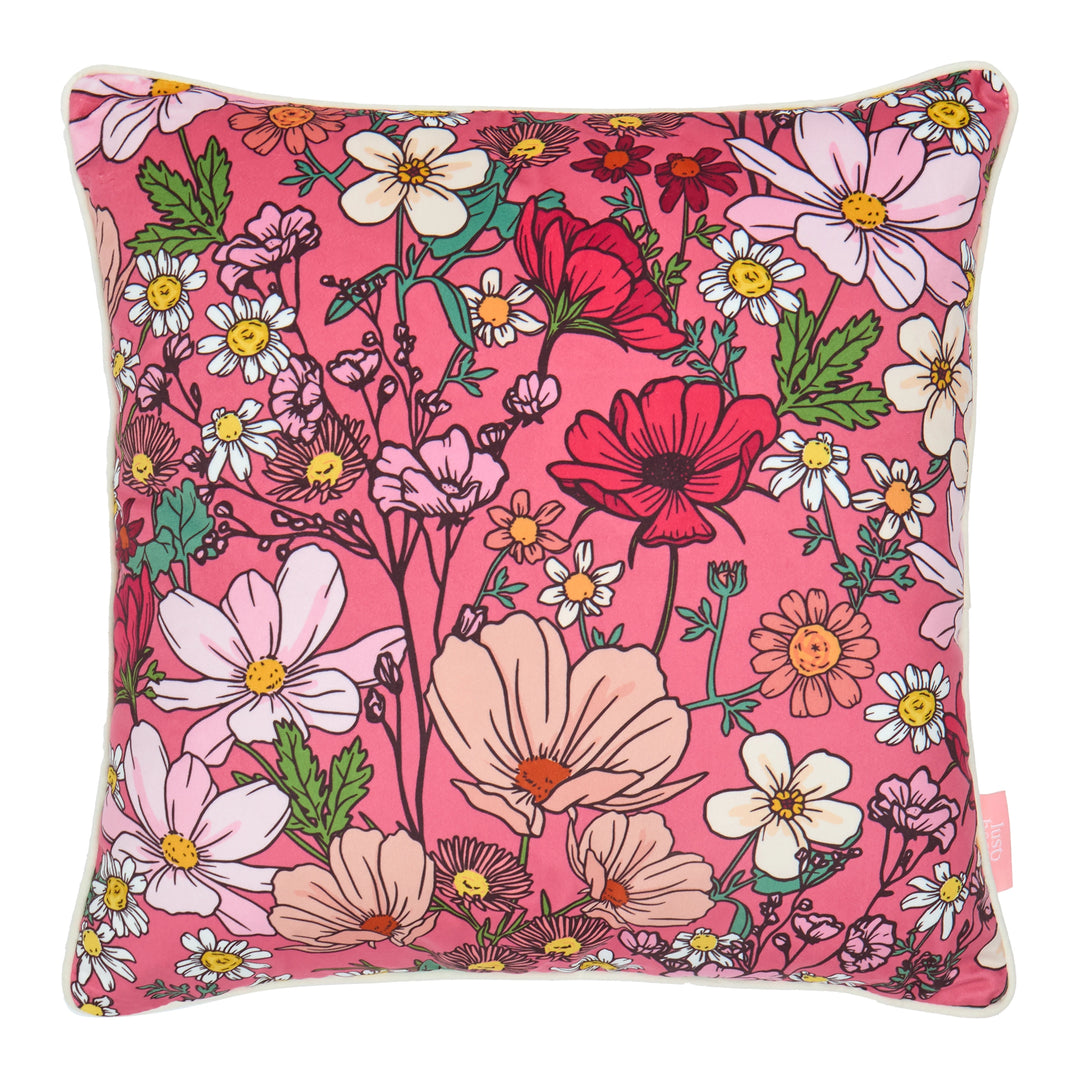 She's a Wildflower Square Cushion in Rose Pink