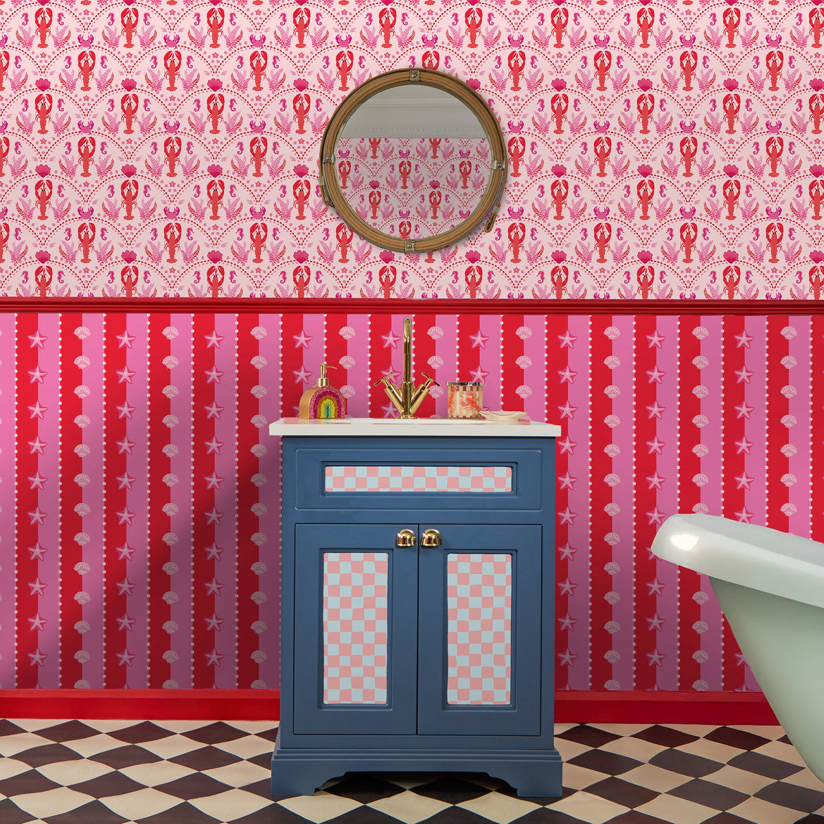 She's our Lobster Wallpaper in Red and Hot Pink on Pink – Lust Home