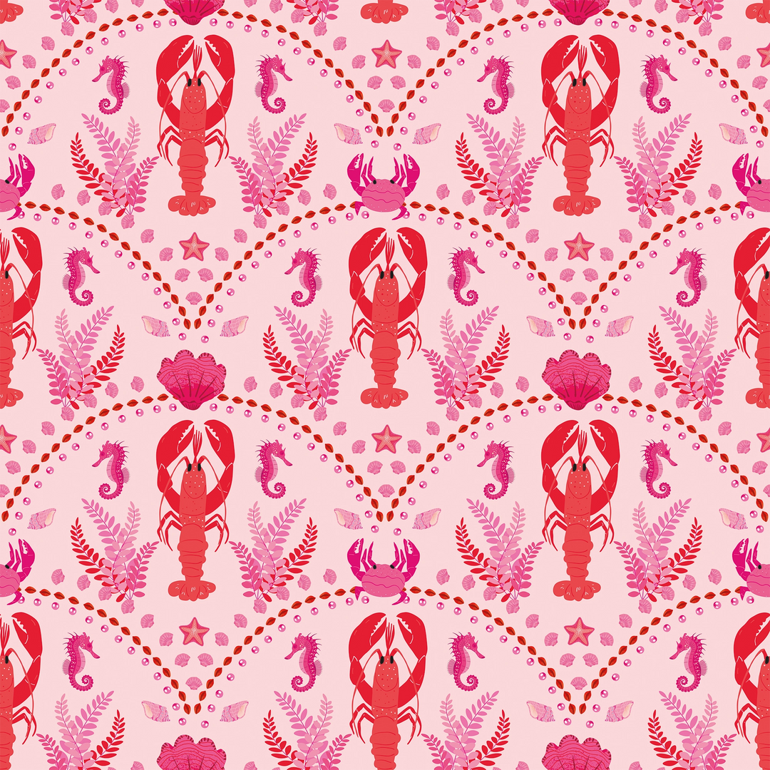 She's our Lobster Wallpaper in Red and Hot Pink on Pink