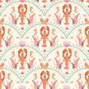 She's our Lobster Wallpaper in Terracotta and Greens on Cream