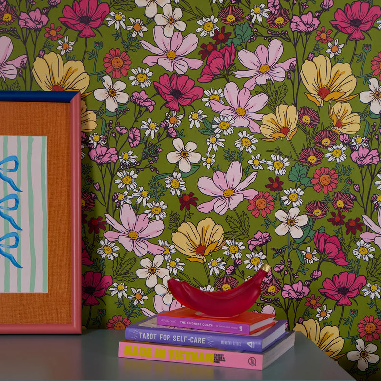She's a Wildflower Wallpaper in Forest Green