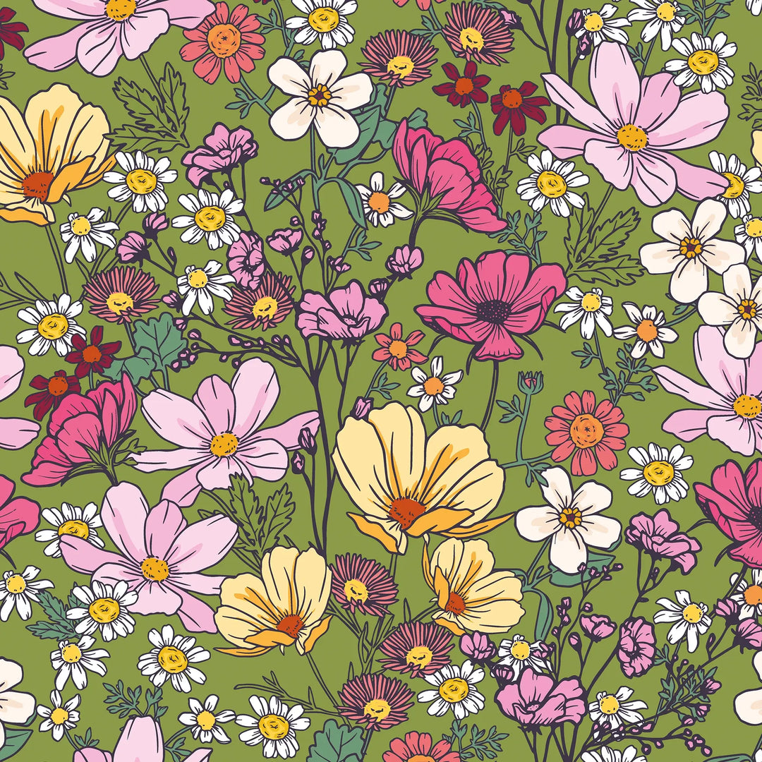 Sample of She's a Wildflower Wallpaper in Forest Green
