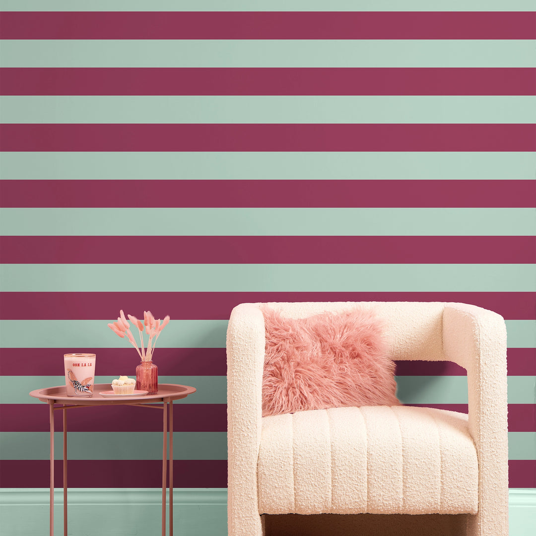 Signature Stripe Wallpaper in Berry Red and Elderflower Green
