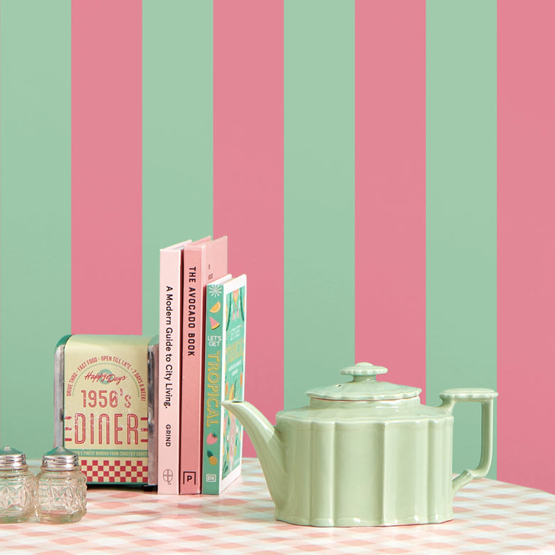 Signature Stripe Wallpaper in Dusky Pink and Green