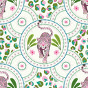 Silent Hunter Wallpaper in Greens and Pink on Light Cream