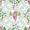 Silent Hunter Wallpaper in Greens and Pink on Light Cream