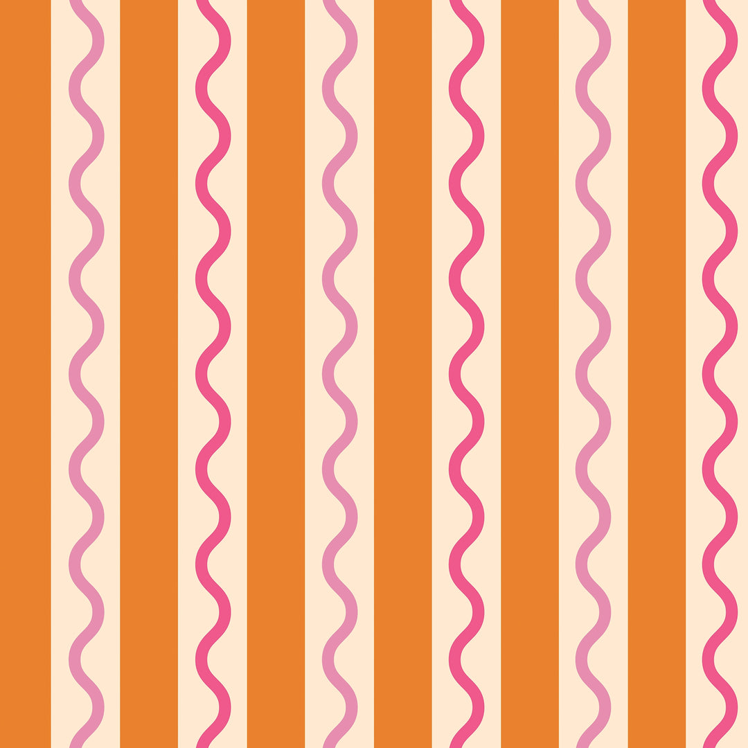 Straight & Wiggle Wallpaper in Raspberry and Orange Fizz