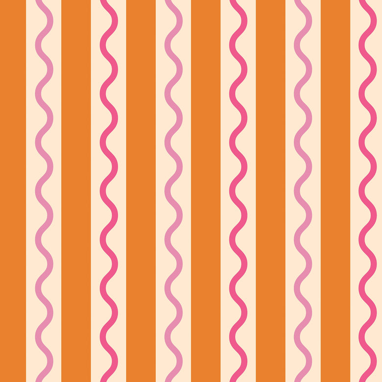 Sample of Straight & Wiggle Wallpaper in Raspberry and Orange Fizz