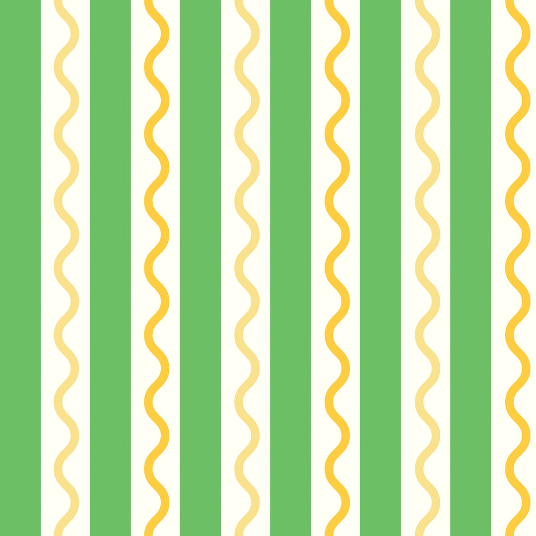 Sample of Straight and Wiggle Wallpaper in Apple Green and Seville Orange