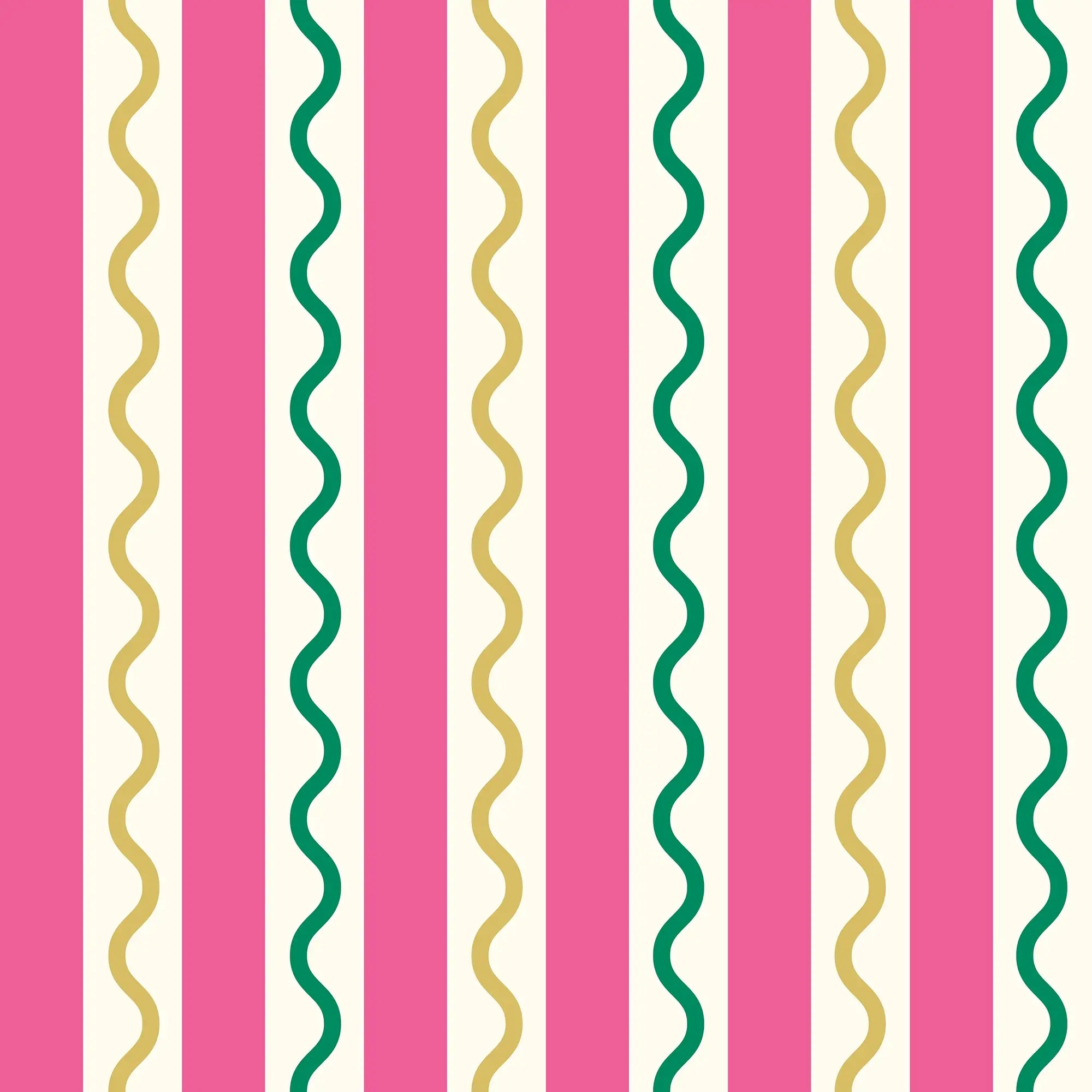 Straight and Wiggle Wallpaper in Hot Pink and Forest Green