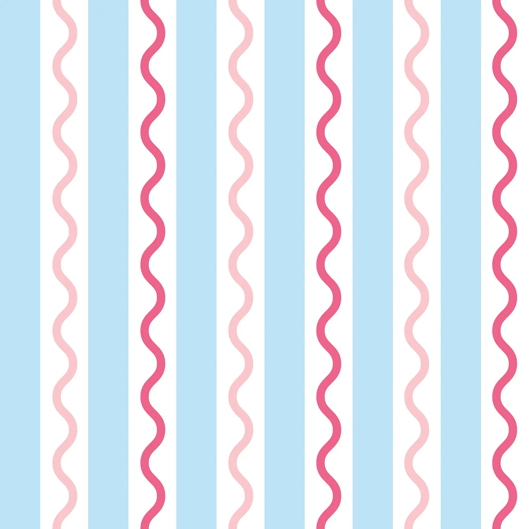 Straight and Wiggle Wallpaper in Sky Blue and Hot Pink