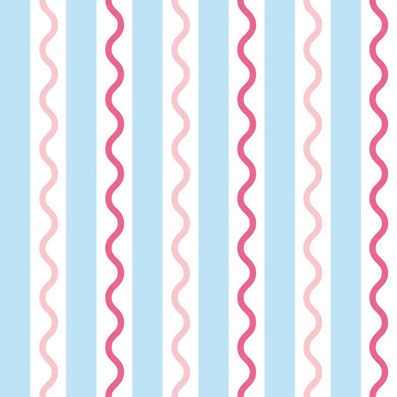 Straight and Wiggle Wallpaper in Sky Blue and Hot Pink