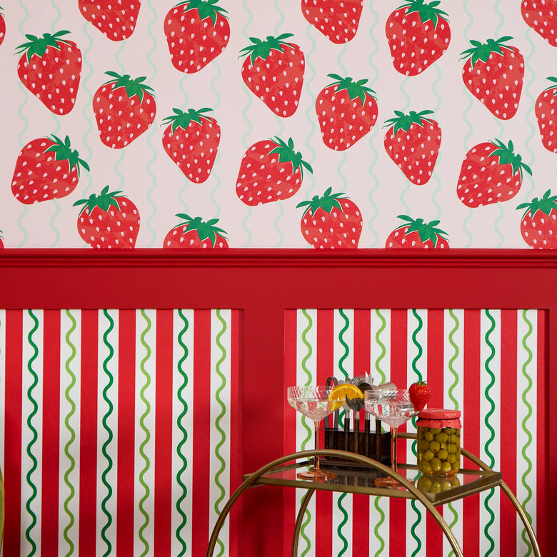 Straight and Wiggle Wallpaper in Berry and Apple Green