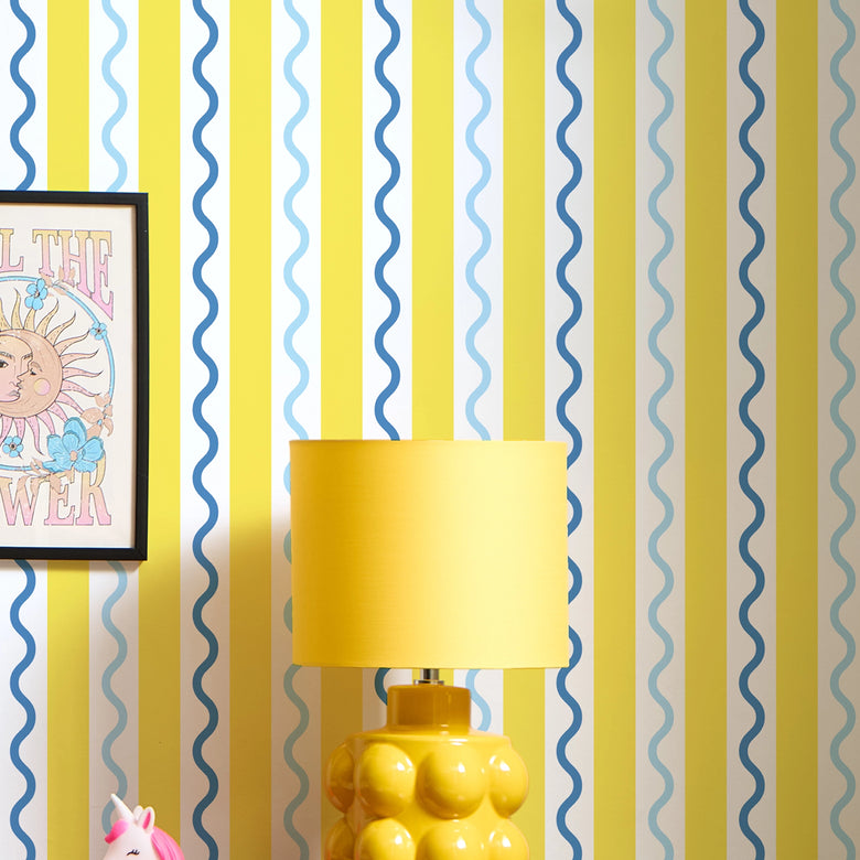 Straight and Wiggle Wallpaper in Lemon and Blueberry