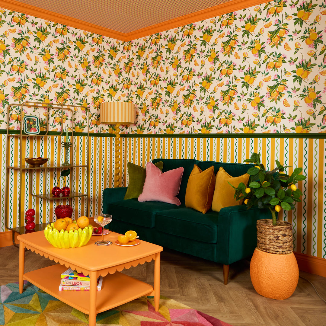 Straight and Wiggle Wallpaper in Seville Orange and Apple Green