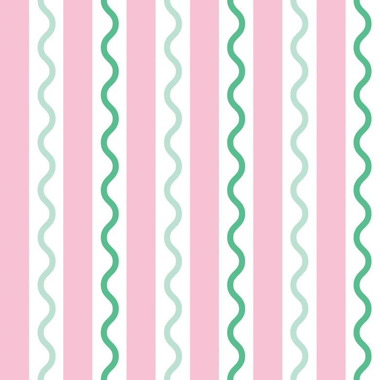 Straight and Wiggle Wallpaper in Strawberry and Mint