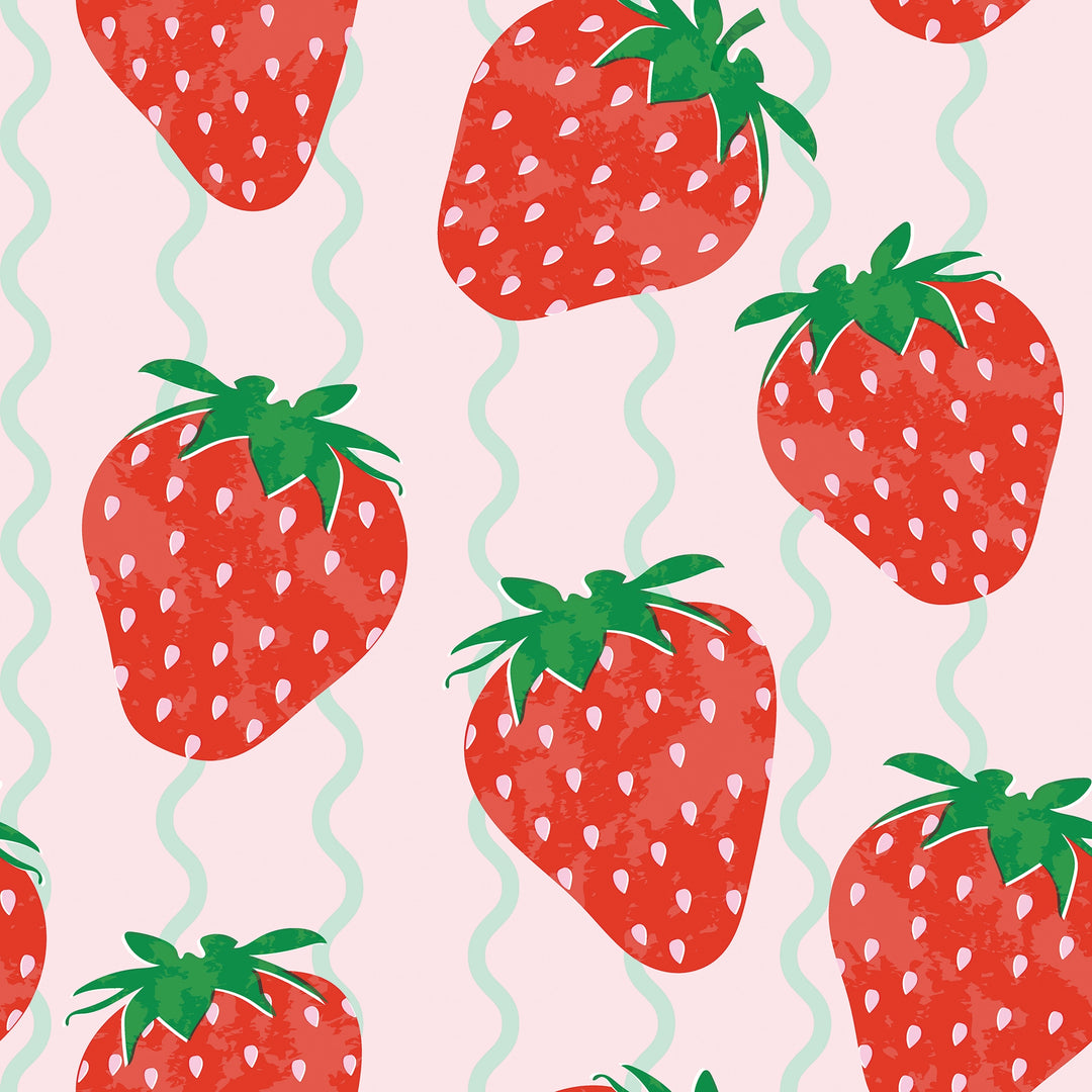Sample of Wiggle with a Chance of Strawberry Wallpaper in Strawberry and Mint