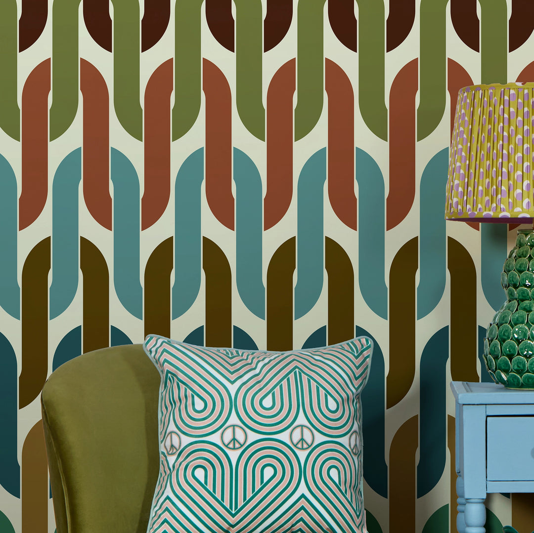 Stuck in a Loop Wallpaper in Browns, Blues and Greens